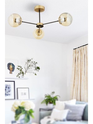 Nide  3lü Siyah Gold Bal Camlı Modern Genç Odası Yatak Odası Retro Salon Avize