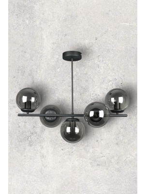 Neron Özel Tasarım Siyah Renk Globe Füme Camlı Salon - Mutfak - Yatak Odası 5'li Avize