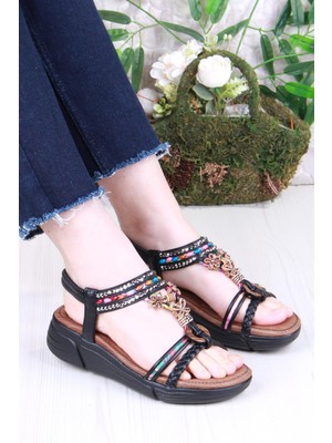 Guja Rüya Anatomik Rahat Taban Taşlı Boncuklu Lastikli Kadın Sandalet