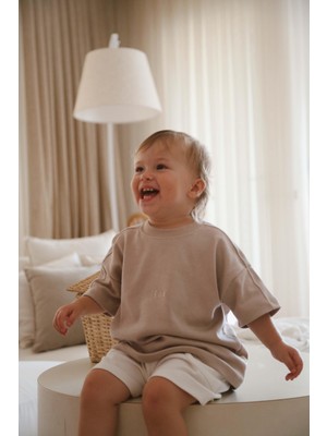 Vizon Bisiklet Yaka Oversize T-Shirt Bebek - Çocuk