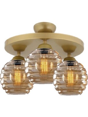 Modern Bal Camlı Model Üçlü Yuvarlak Plafonyer Avize Salon Mutfak Yatak Odası Hol