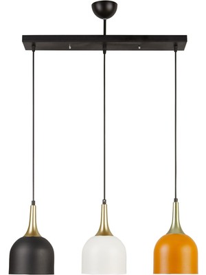 Reina Modern Tasarım Beyaz - Siyah - Turuncu Renk Salon-Mutfak-Yatak Odası-Cafe - 3 Lü Sıralı Avize