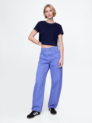 Kadın Mavi High Rise Barrel Jean Pantolon