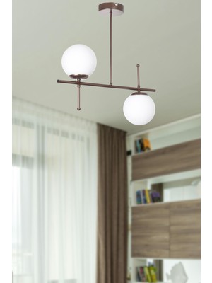 Feris Modern Tasarım Salon Mutfak Yatak Odası Kahverengi Renk Beyaz Camlı 2 Li Avize