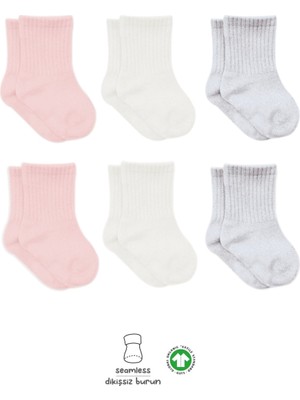 Bistyle Basic Penye Soket Çorap 6'lı BS10101B Pembe Ekru Gri