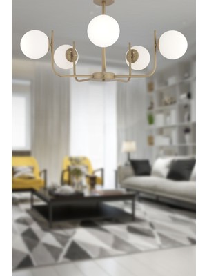 Lowel 5'li Eskitme Beyaz Camlı Modern Koridor Yatak Odası Salon Avize