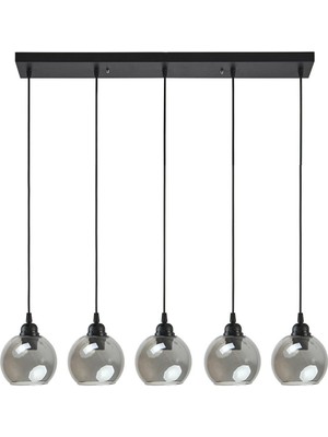 Opvik Modern Tasarım Salon - Mutfak - Yatak Odası Siyah Renk Füme Camlı Sıralı 5 Li Avize