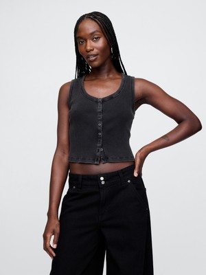 Gap Kadın Siyah Crop Fitilli Atlet