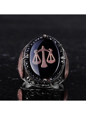 925 Ayar Gümüş El Yapımı Erkek Yüzük - Davut Yıldızı Yüzüğü (Terazi)