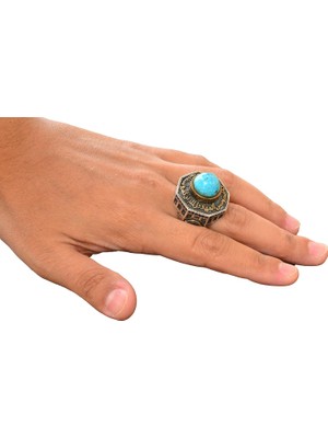 Doğal Arizona Turkuaz Taş Yüzük, Sterlin Gümüş Erkek Yüzük