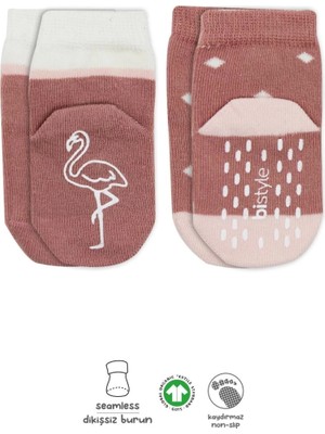 Bistyle Hayvan Figür Kaymaz Kız Soket Çorap 2'li BS10120 Pudra