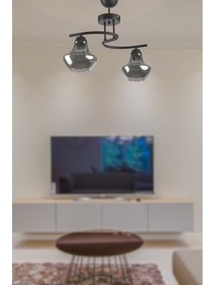 Fuji Özel Tasarım Salon - Mutfak - Yatak Odası Siyah Renk Füme Camlı 2 Li Avize