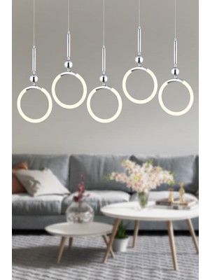 Struer 5'li Sıralı Krom Ledli Modern Koridor, Yatak Odası Salon Sarkıt LED Avize