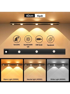 Bella Sensörlü Şarjlı Yapışkanlı Kabinet Armatür - 3 Işık Rengi - CT-2464