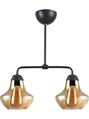 Star Modern Tasarım Salon - Mutfak - Yatak Odası Siyah Renk Bal Camlı 2 Li Avize