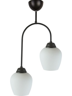 Luna Özel Tasarım Salon - Mutfak - Yatak Odası Siyah Renk Beyaz 110 Camlı 2 Li Avize