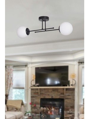 Beyza Modern Tasarım Yatak Odası - Salon - Hol - Mutfak Siyah Renk Beyaz Camlı 2 Li Avize