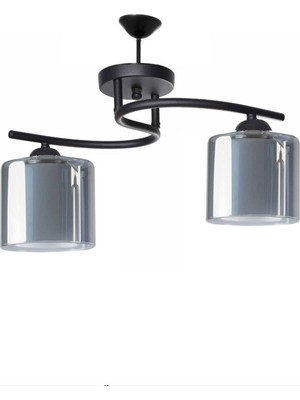 Fuji Salon - Mutfak - Yatak Odası Siyah Modern Füme Çift Camlı Ikili Avize