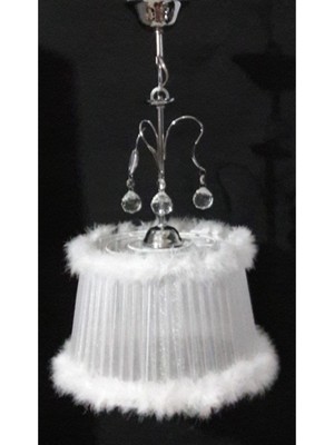 Beyaz Tüylü Taşlı Yatak Odası Kız Çocuk Odası Avize