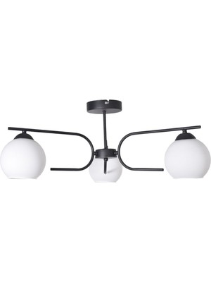 Aloha Modern Tasarım Salon Yatak Odası Mutfak Siyah Renk Beyaz Camlı 3 Lü Avize