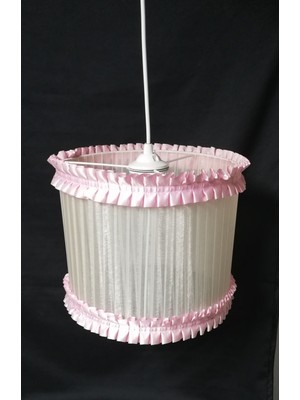 Pembe Fırfırlı Krem Tül Kumaşlı Çocuk Odası Yatak Odası Avizesi