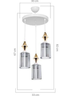 Akses Karo Gold 3'lü Üçgen Füme Salon Yemek Odası Oturma Odası Antre Mutfak Yatak Odası Avize