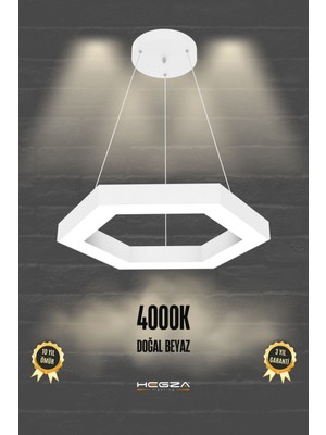 Hexagon ( Beyaz Kasa, 4000K Işık Rengi ) Modern LED Avize, Salon, Mutfak, Oturma Yatak Odası Sarkıt