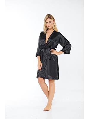 Siyah Ipek Saten Sabahlık - 14000