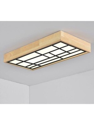Ahşap Çerçeve Tavan LED Aydınlatma Avize 30*120CM Salon Yatak Odası Mutfak BEYAZ6500 Işık