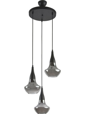 Fora Özel Tasarım Salon - Mutfak - Yatak Odası Siyah Renk Füme Camlı Sarkıt 3 Lü Avize