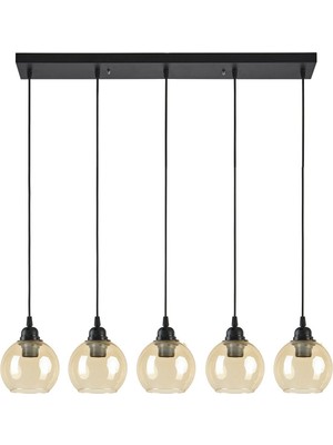 Opvik Modern Tasarım Salon - Mutfak - Yatak Odası Siyah Renk Bal Camlı Sıralı 5 Li Avize