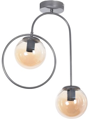 Bali Modern Salon - Mutfak - Yatak Odası - Hol Gri Renk Gövde Bal Cam 2 Li Avize