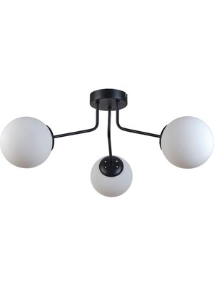 Flora Modern Tasarım Salon Mutfak Yatak Odası Siyah Renk Beyaz Camlı 3 Lü Avize