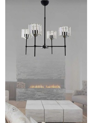 Lavinya 4'li Siyah/krom Kristalli Modern Yatak Odası Salon Kristal Avize