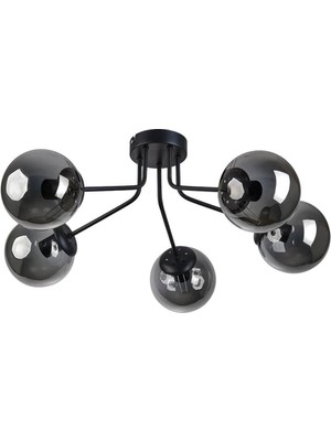 Flora Modern Tasarım Salon Mutfak Yatak Odası Siyah Renk Füme Camlı 5 Li Avize