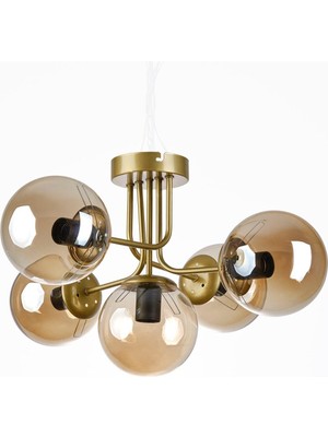 Picasso Modern Tasarım Salon Mutfak Yatak Odası Eskitme Renk Bal Camlı 5 Li Avize