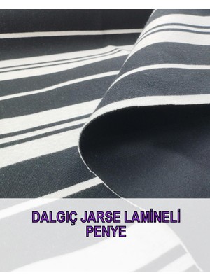 Penye Lamineli Scuba Jarse Lacivert Beyaz Enine Çizgili En: 150