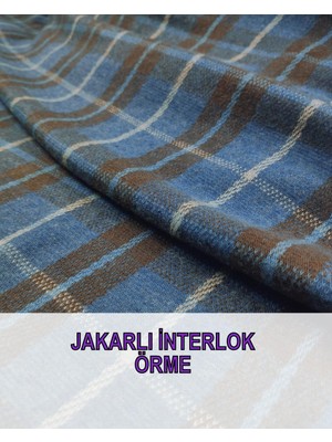 Jakarlı Interlok Örme Kahve Mavi Krem Renklerde En: 140