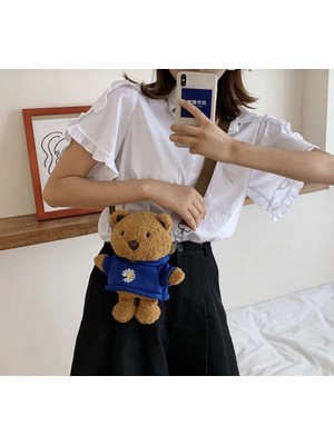 Syn İletişim Kawai Kore Tarzı Teddy Kahverengi Ayıcık Yan Askılı Ayarlı Omuz Çanta Peluş