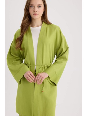 DeFacto Relax Fit Kuşaklı Keten Karışımlı Kimono D8182AX25SP