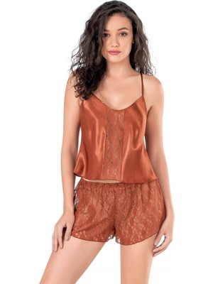   Tarçın Saten Babydoll Şort Takımı