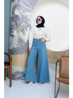 Neways Kadın 1162-DENIM Açık Mavi Pantolon Etek Denim Kumaş Normal Bel Şık Tasarım