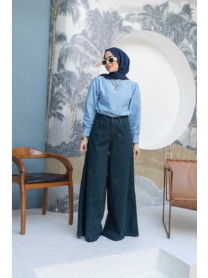 1162-DENIM Pantolon Etek Petrol