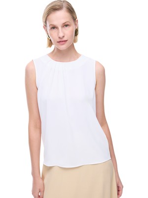 Farewell Regular Fit Standart Boy Sıfır Kol Bisiklet Yaka Ekru Bluz