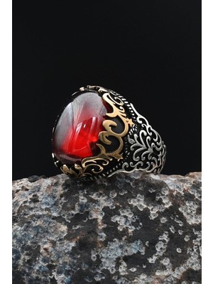 Kırmızı Zirkon Taşlı Erkek Yüzüğü Zirkon Taş Süslemeli 925 Ayar Gümüş 901745