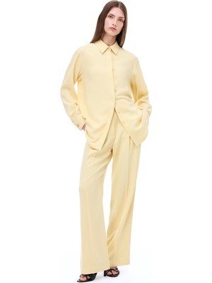 Seras Rahat Kalıp Uzun Boy Geniş Paça Vanılya Renk Kadın Pantolon