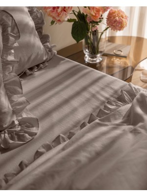 Madame Coco Obernai Tek Kişilik %100 Pamuk Fırfırlı Düz Yıkamalı Nevresim Takımı - Bej