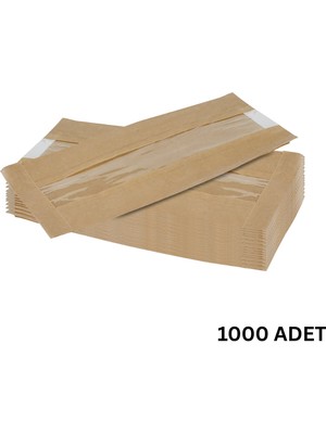 Kraft Şamua Pencereli Kese Kağıdı, Körüklü Ambalaj Poşeti, Butik Hediye Paketi, 1000 Adet, 15X30 cm