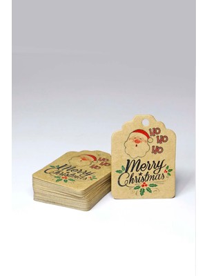 Noel Baba Temalı Yeni Yıl Etiketi -Merry Christmas -Kraft Yılbaşı Hediye Etiketi (4,5x6 Cm) 50 Adet