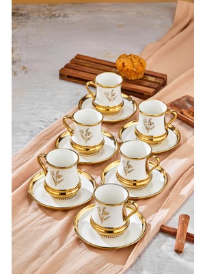 Cooker Şık Tasarımlı 6'lı 180 ml Porselen Kahve Fincanı Seti - Altın Yaldızlı - Hediye Seçeneği
